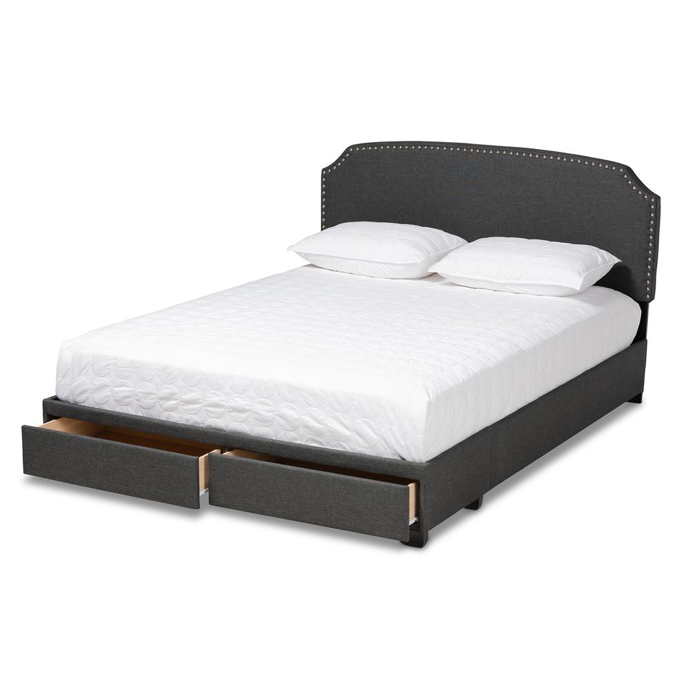 Larese Dark Grey Fabric Upholstered 2-Drawer Queen Size Platform Storage Bed. Picture 14