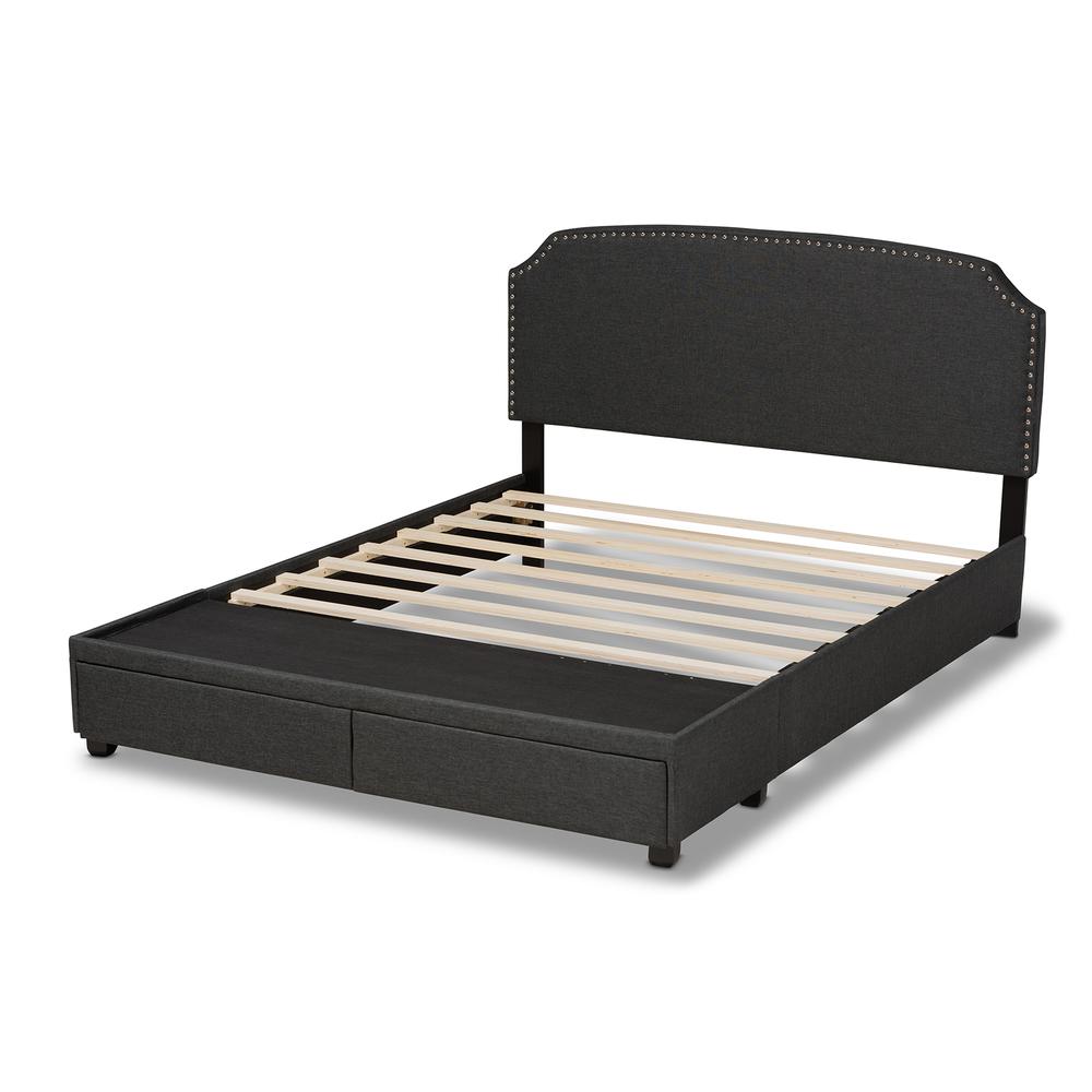 Larese Dark Grey Fabric Upholstered 2-Drawer Queen Size Platform Storage Bed. Picture 16