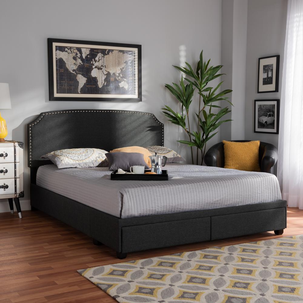 Larese Dark Grey Fabric Upholstered 2-Drawer Queen Size Platform Storage Bed. Picture 20