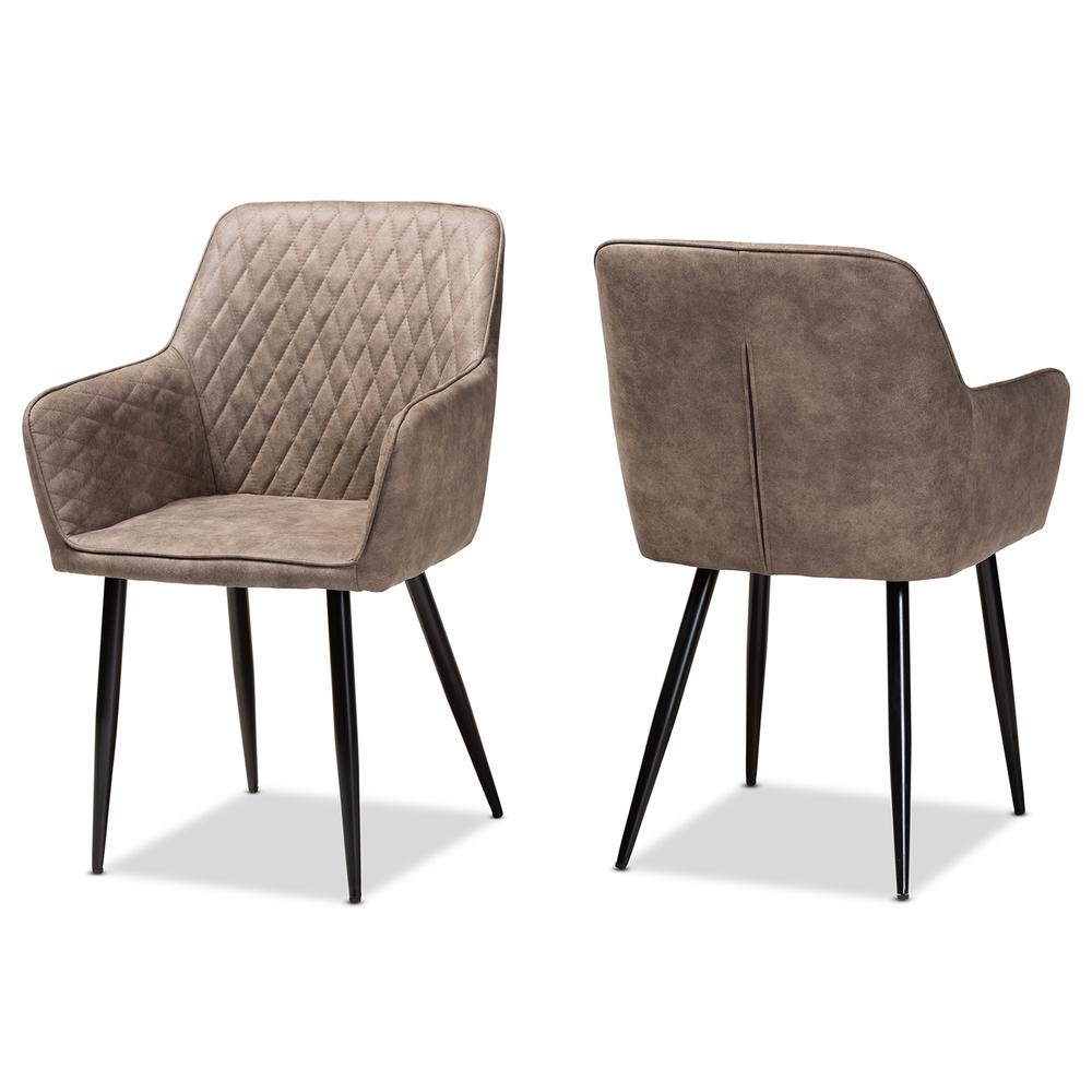 Grey and Brown Imitation Leather Upholstered 2-Piece Metal Dining Chair Set. Picture 9
