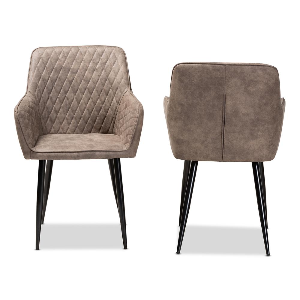 Grey and Brown Imitation Leather Upholstered 2-Piece Metal Dining Chair Set. Picture 10