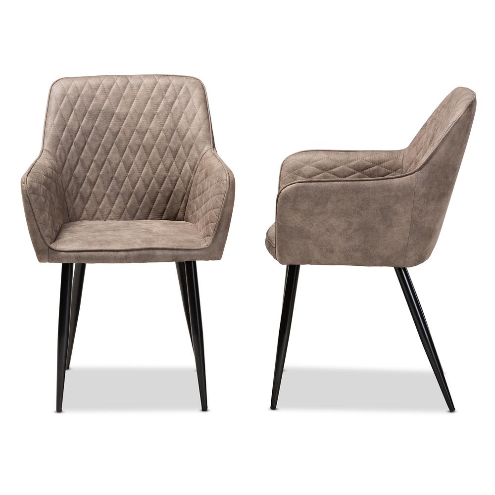 Grey and Brown Imitation Leather Upholstered 2-Piece Metal Dining Chair Set. Picture 11