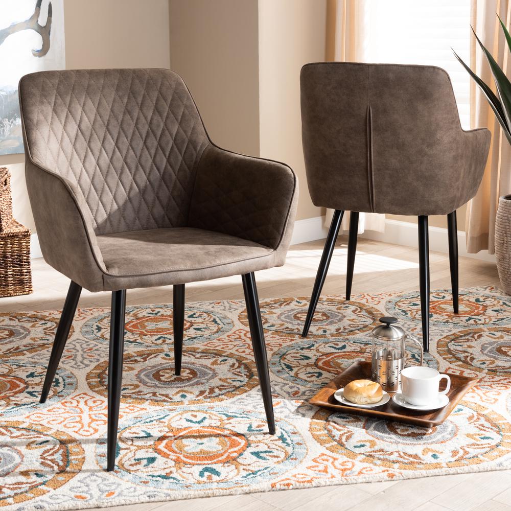 Grey and Brown Imitation Leather Upholstered 2-Piece Metal Dining Chair Set. Picture 14