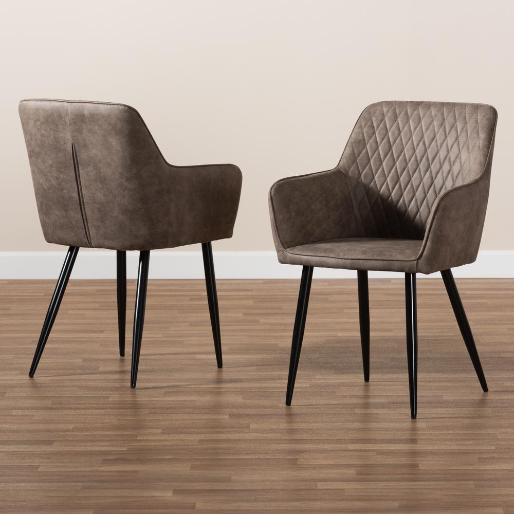 Grey and Brown Imitation Leather Upholstered 2-Piece Metal Dining Chair Set. Picture 15