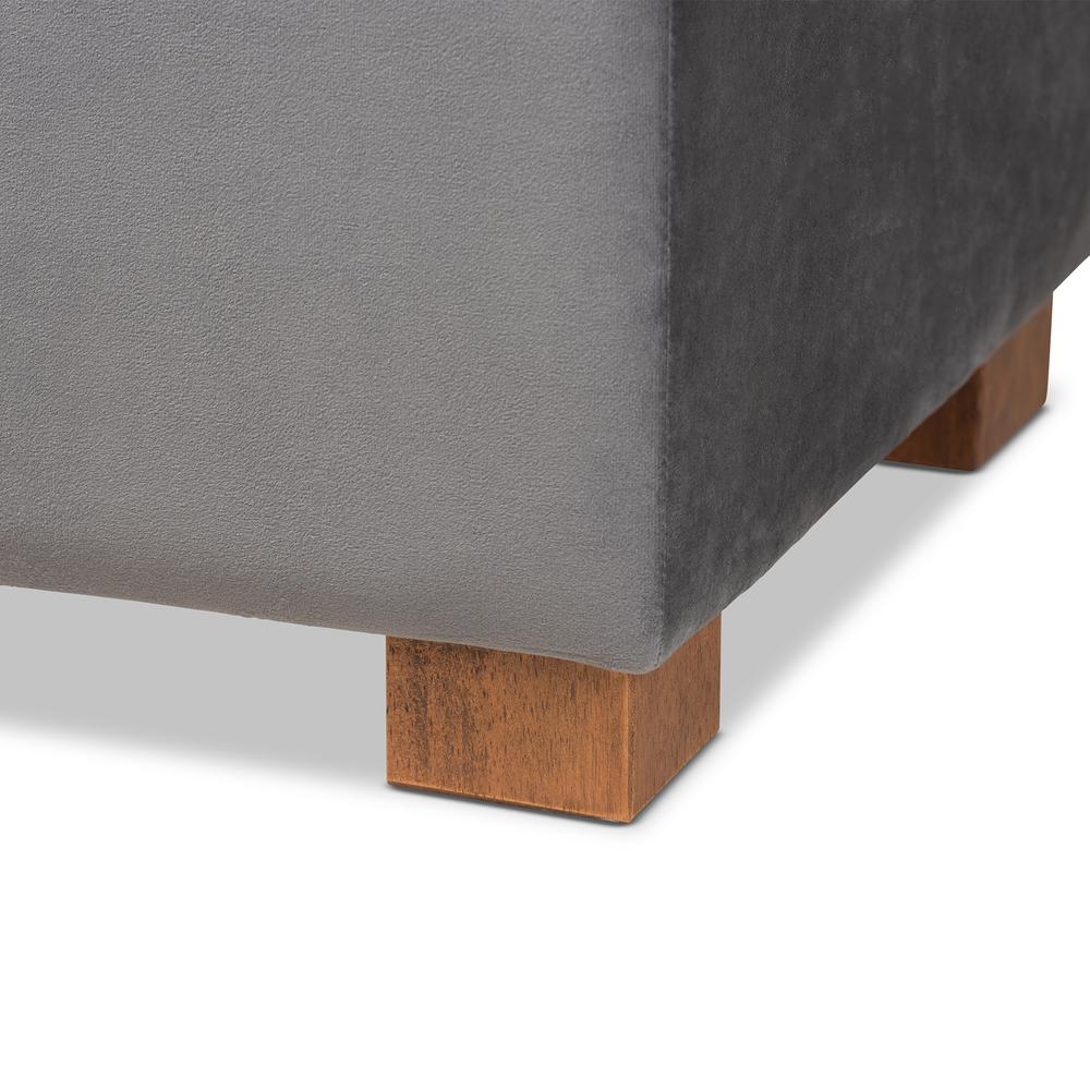 Grey Velvet Fabric Upholstered Grid-Tufted Storage Ottoman Bench. Picture 18
