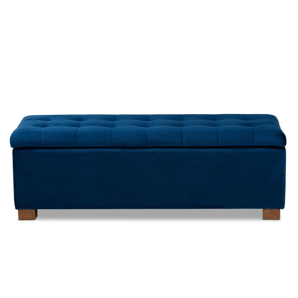 Navy Blue Velvet Fabric Upholstered Grid-Tufted Storage Ottoman Bench. Picture 14