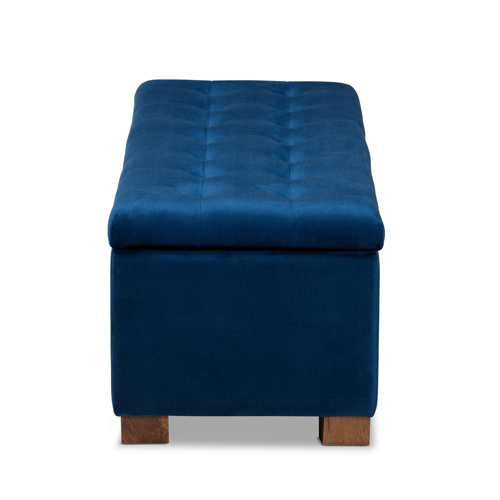 Navy Blue Velvet Fabric Upholstered Grid-Tufted Storage Ottoman Bench. Picture 15