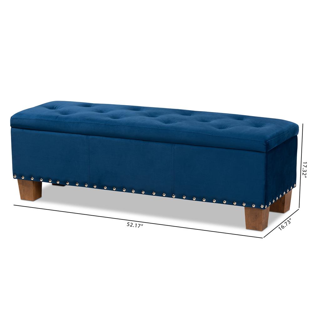 Navy Blue Velvet Fabric Upholstered Button-Tufted Storage Ottoman Bench. Picture 22