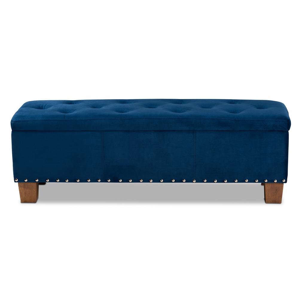 Navy Blue Velvet Fabric Upholstered Button-Tufted Storage Ottoman Bench. Picture 14