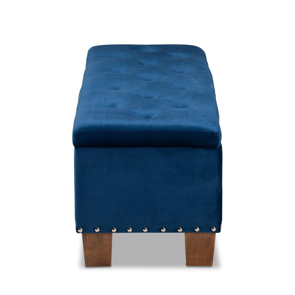 Navy Blue Velvet Fabric Upholstered Button-Tufted Storage Ottoman Bench. Picture 15