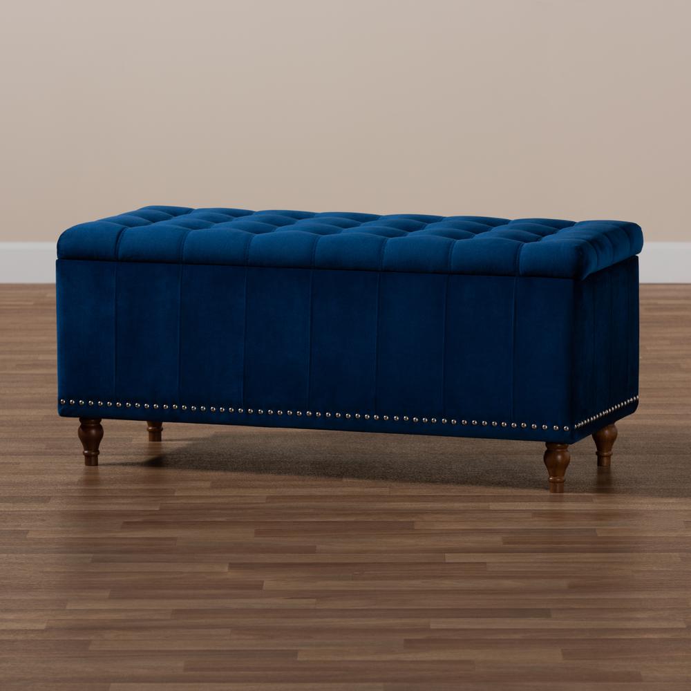 Navy Blue Velvet Fabric Upholstered Button-Tufted Storage Ottoman Bench. Picture 21