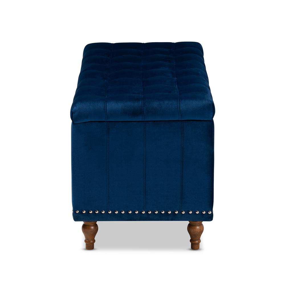 Navy Blue Velvet Fabric Upholstered Button-Tufted Storage Ottoman Bench. Picture 15