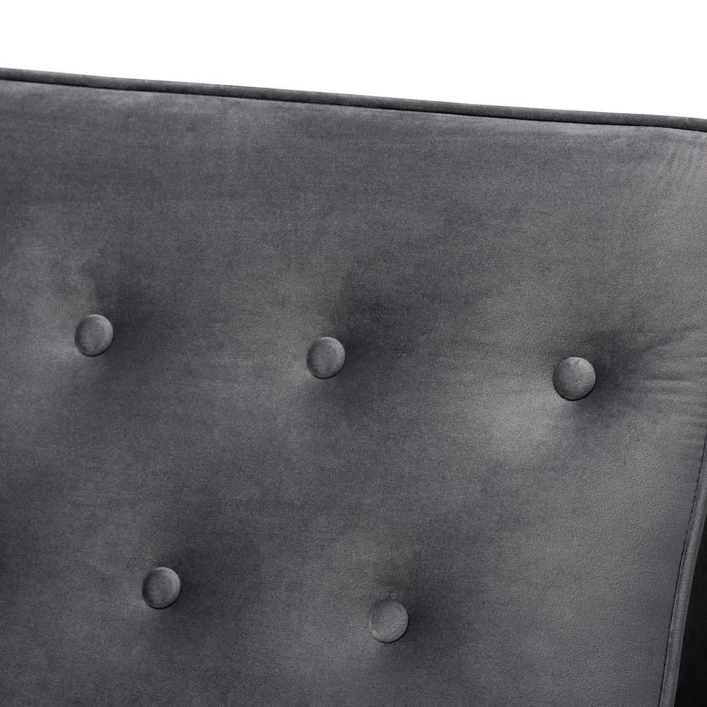 Baxton Studio Sorrento Mid-century Modern Grey Velvet Fabric Upholstered Walnut Finished Wooden Lounge Chair. Picture 15