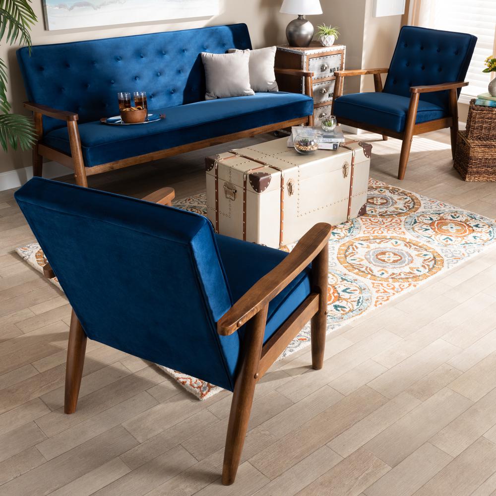 Walnut Finished 3-Piece Wooden Living Room Set. Picture 14