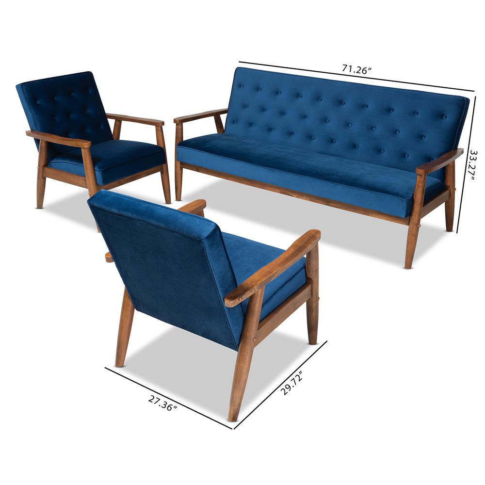 Walnut Finished 3-Piece Wooden Living Room Set. Picture 16