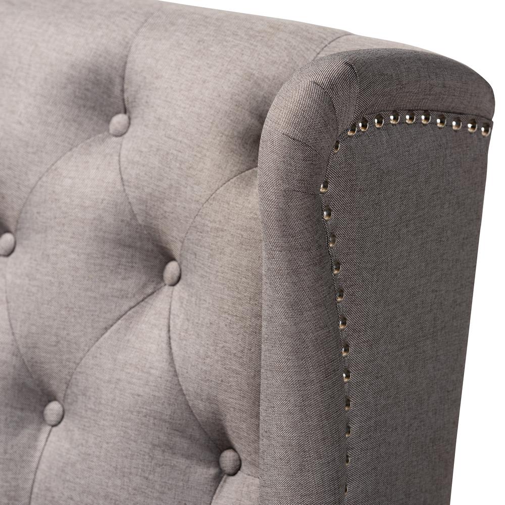 Grey Fabric Upholstered Walnut Finished Wood Button Tufted Bar Stool Bench. Picture 16