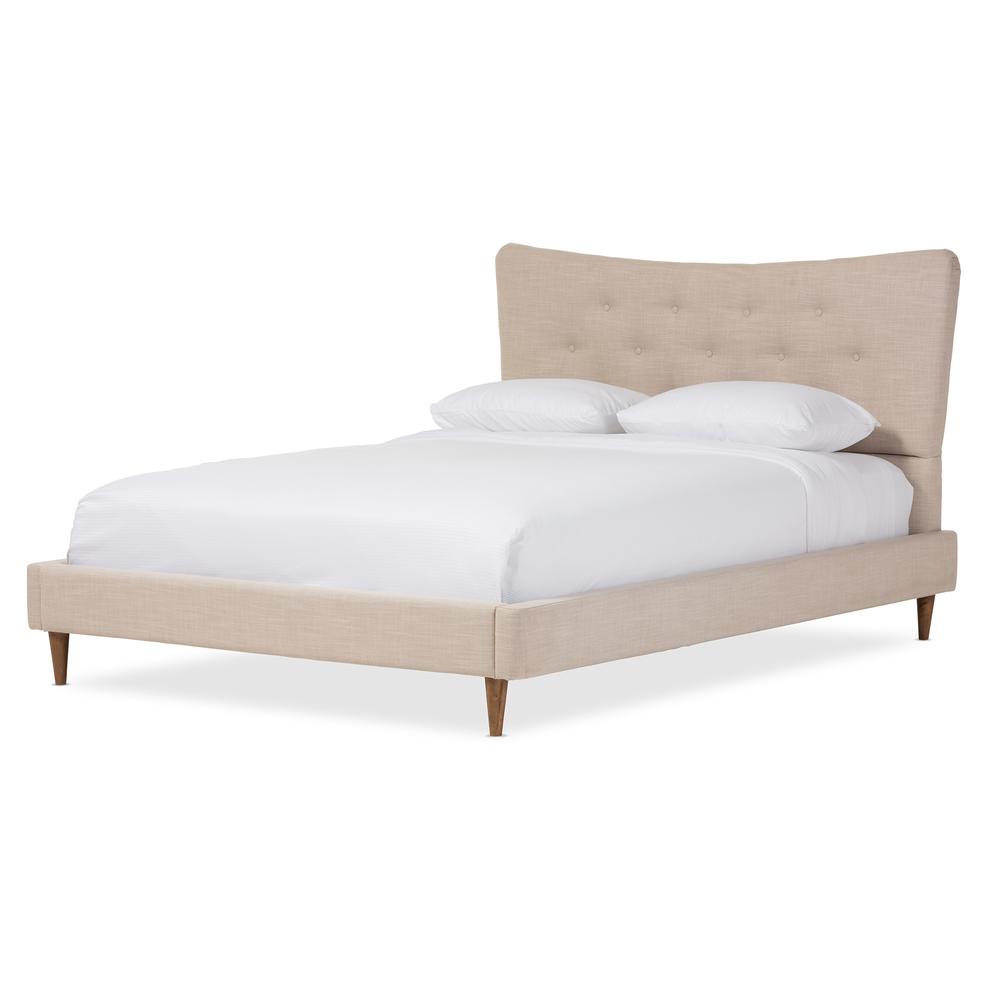 Baxton Studio Hannah Mid-Century Modern Beige Linen Queen Size Platform Bed. Picture 7
