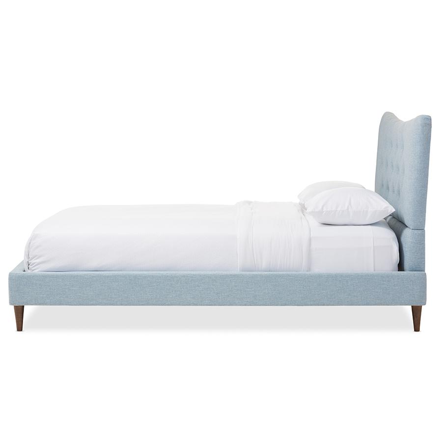 Baxton Studio Hannah Mid-Century Modern Sky Blue King Size Fabric Platform Bed. Picture 2