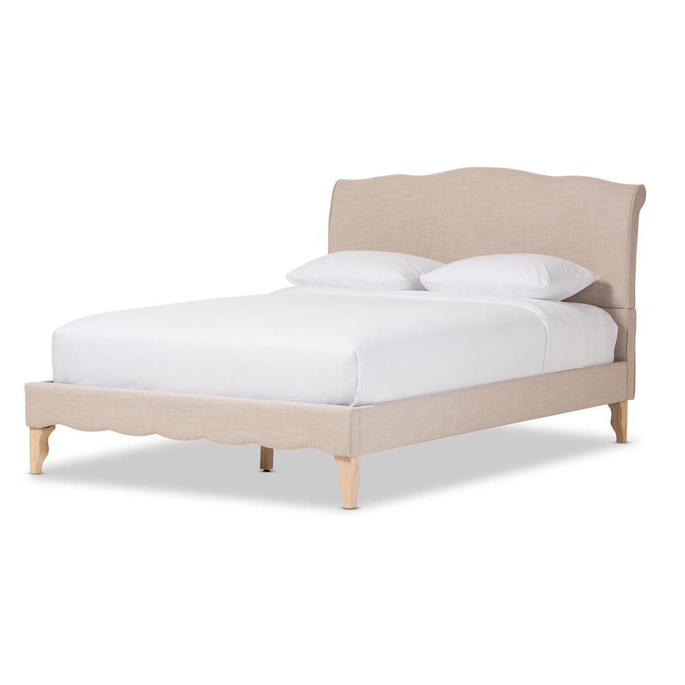 Fannie French Classic Modern Style Beige Linen Fabric King Size Platform Bed. Picture 7