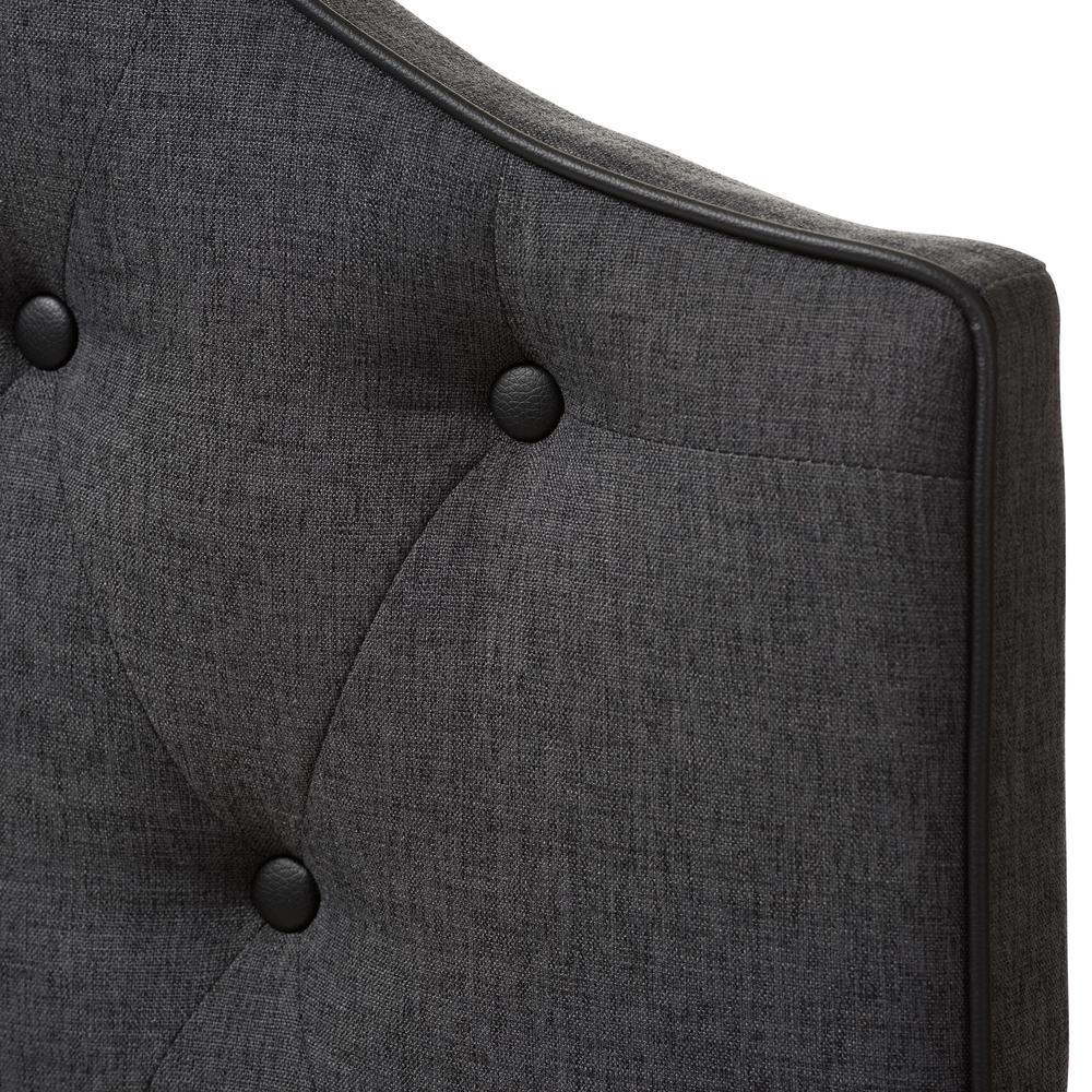 Dark Grey Fabric Upholstered Scalloped Buttoned Queen Size Headboard. Picture 9