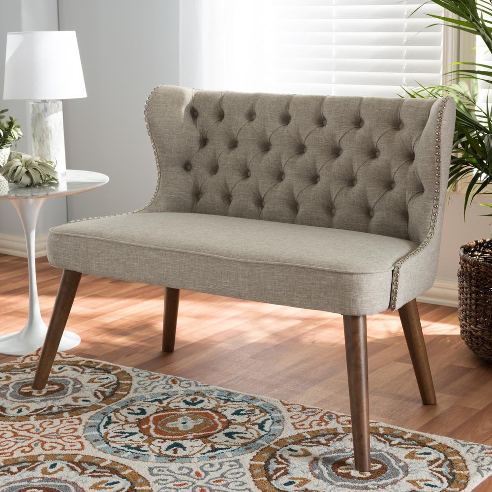 Fabric Upholstered Button-Tufting with Nail Heads Trim 2-Seater Loveseat Settee. Picture 8