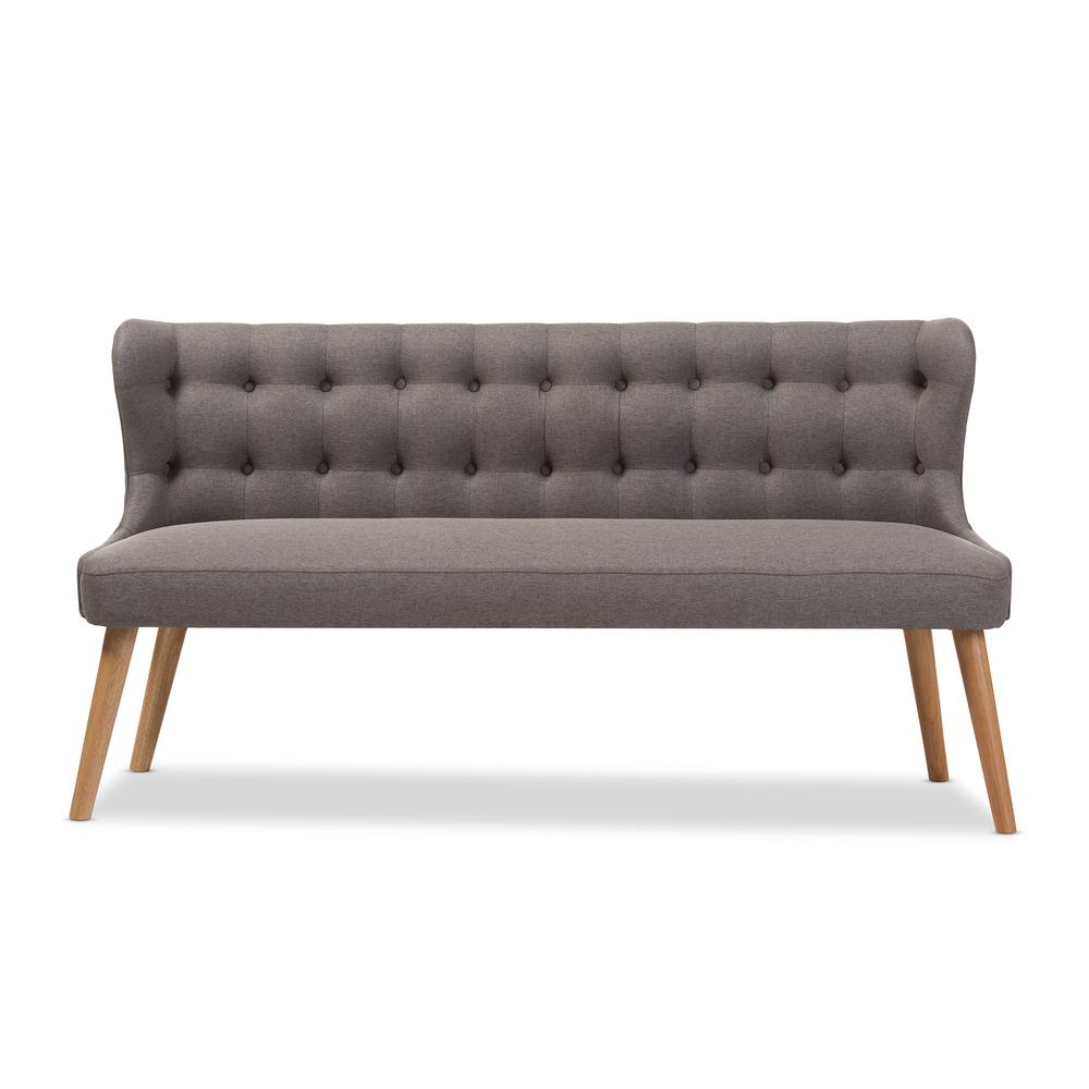 Grey Fabric and Natural Wood Finishing 3-Seater Settee Bench. Picture 10