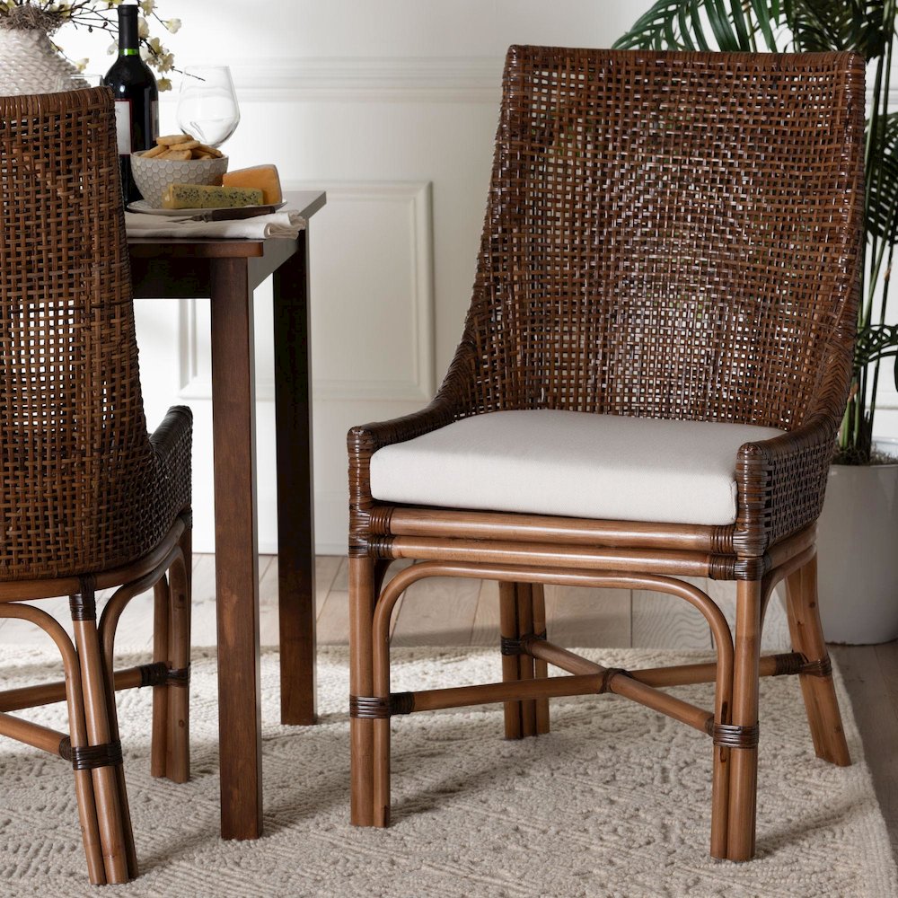 Bella Rattan Dining Chair w/ Cushion, Coffee Bean. Picture 9