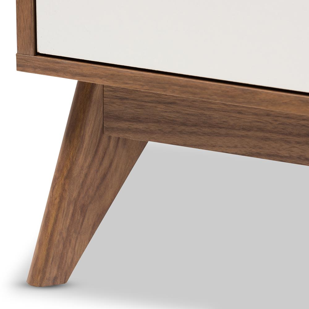 Calypso Mid-Century Modern White and Walnut Wood 3-Drawer Storage Nightstand. Picture 13
