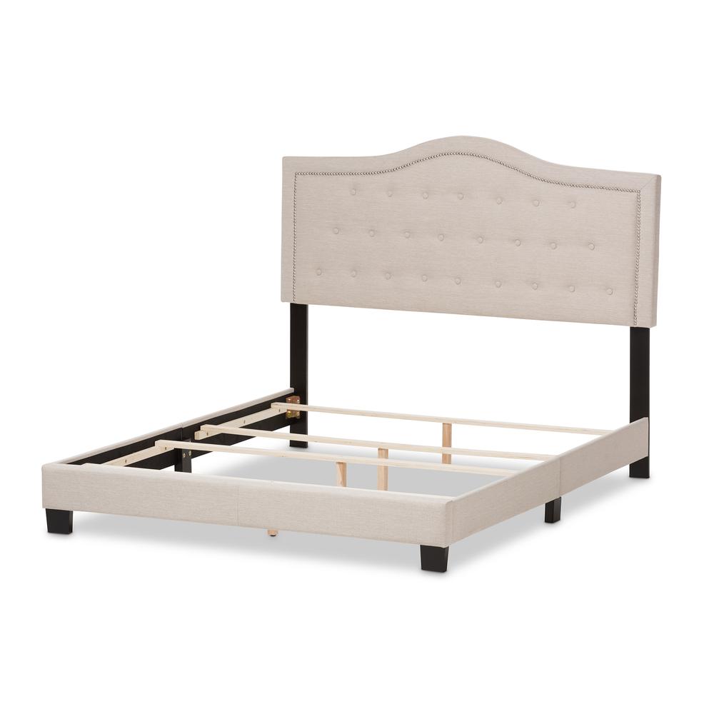 Emerson Modern and Contemporary Light Beige Fabric Upholstered Full Size Bed. Picture 11