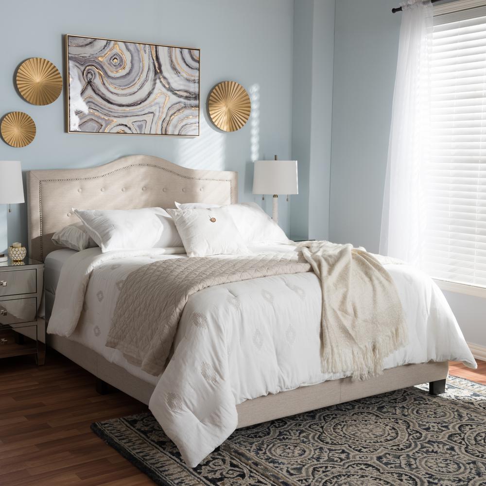 Emerson Modern and Contemporary Light Beige Fabric Upholstered Full Size Bed. Picture 14