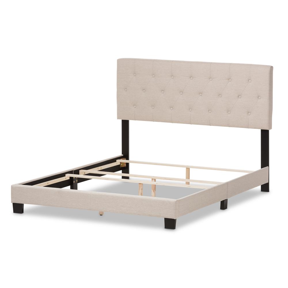 Cassandra Modern and Contemporary Light Beige Fabric Upholstered Queen Size Bed. Picture 11