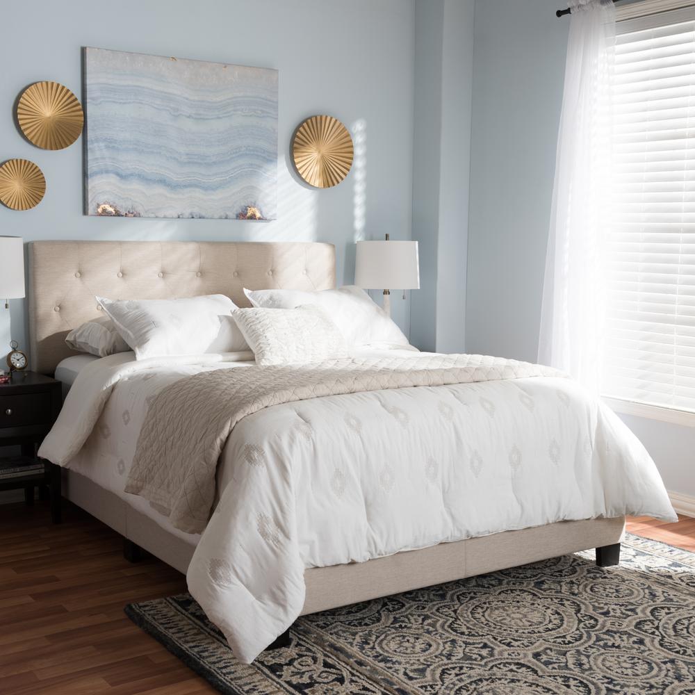 Cassandra Modern and Contemporary Light Beige Fabric Upholstered Queen Size Bed. Picture 14
