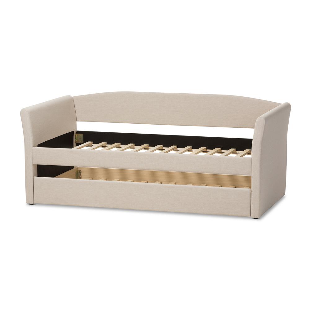 Beige Fabric Upholstered Daybed with Guest Trundle Bed. Picture 15