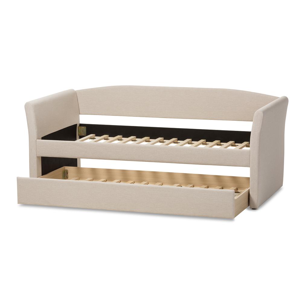 Beige Fabric Upholstered Daybed with Guest Trundle Bed. Picture 16