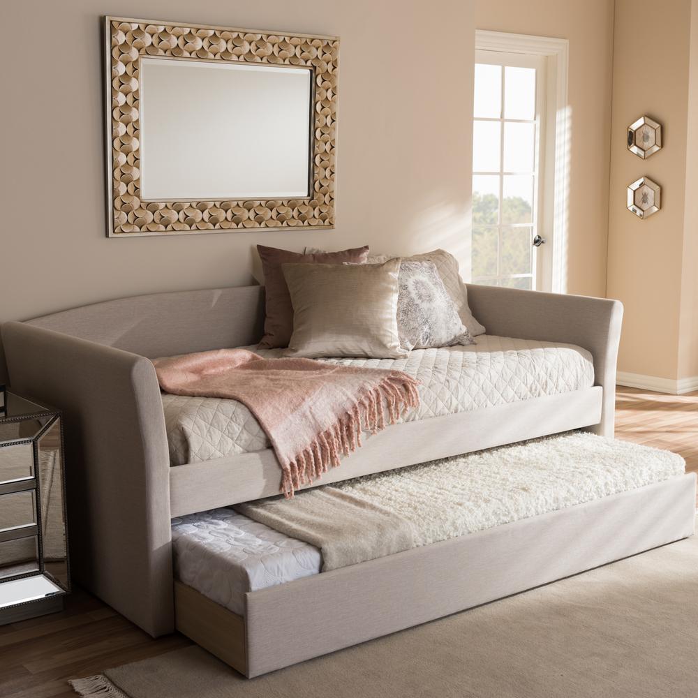 Beige Fabric Upholstered Daybed with Guest Trundle Bed. Picture 18