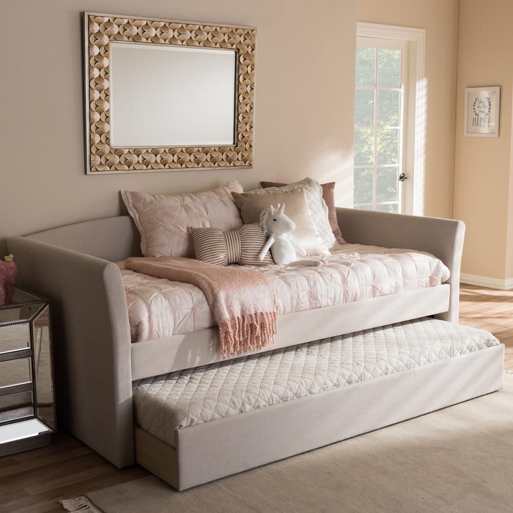 Beige Fabric Upholstered Daybed with Guest Trundle Bed. Picture 20