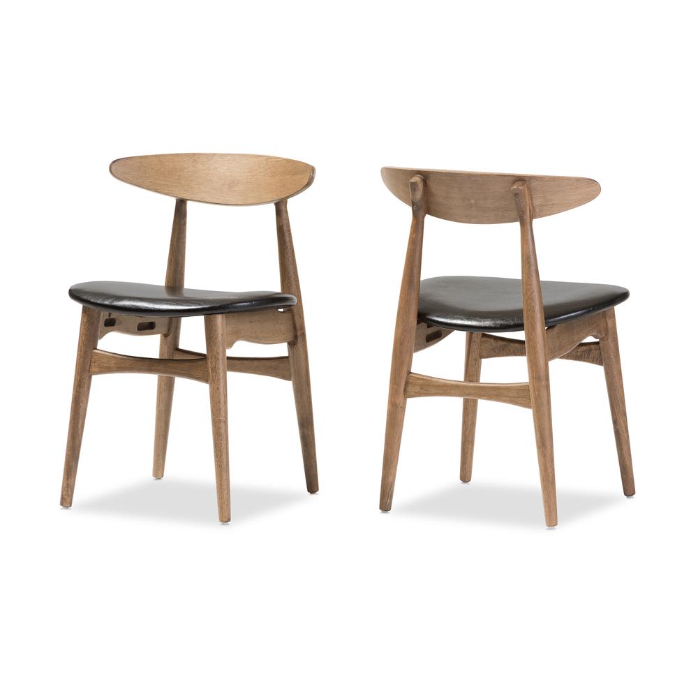Leather and "Oak" Light Brown Finishing Wood Dining Chair. Picture 7