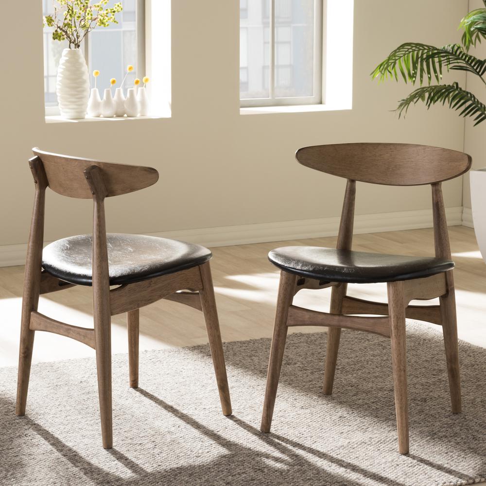 Leather and "Oak" Light Brown Finishing Wood Dining Chair. Picture 6