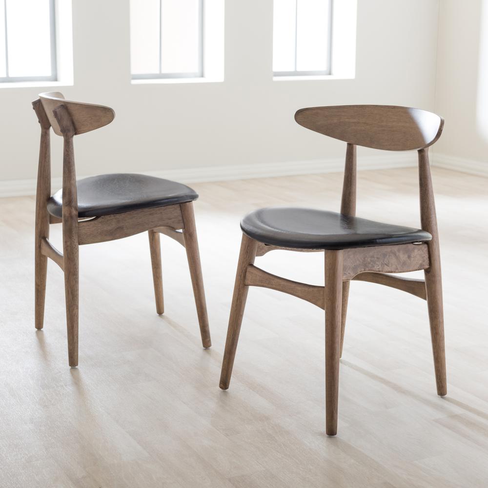 Leather and "Oak" Light Brown Finishing Wood Dining Chair. Picture 10