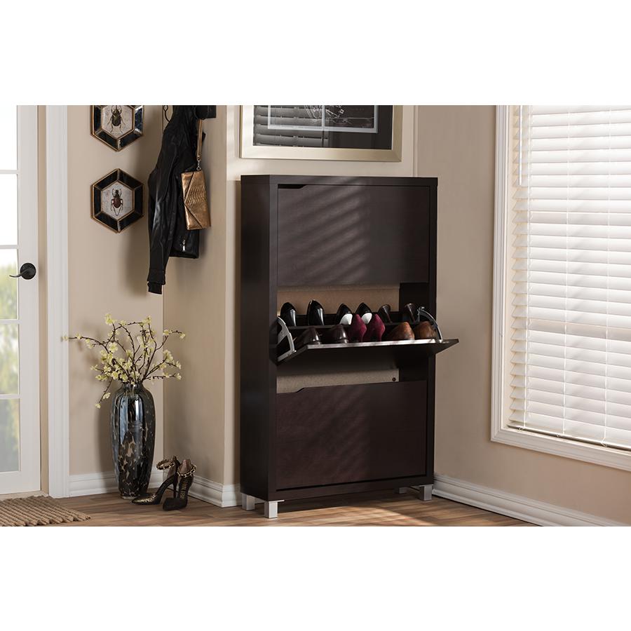 Baxton Studio Simms Dark Brown Modern Shoe Cabinet. Picture 4