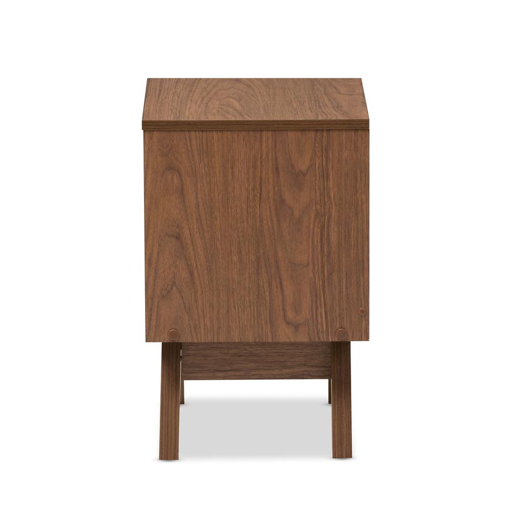 Hildon Mid-Century Modern White and Walnut Wood 2-Drawer Storage Nightstand. Picture 11