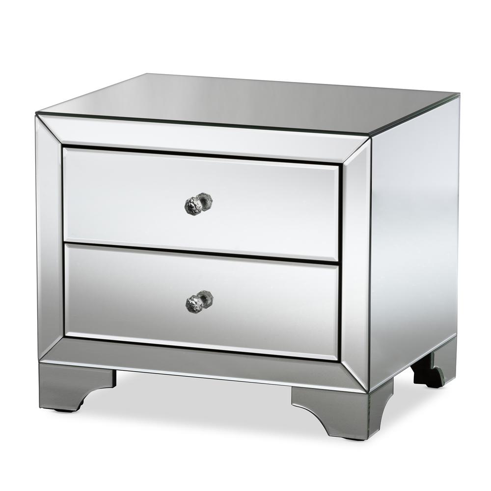 Baxton Studio Farrah Hollywood Regency Glamour Style Mirrored 2-Drawer End Table. Picture 8