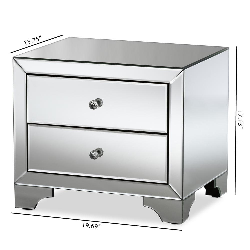 Baxton Studio Farrah Hollywood Regency Glamour Style Mirrored 2-Drawer End Table. Picture 14