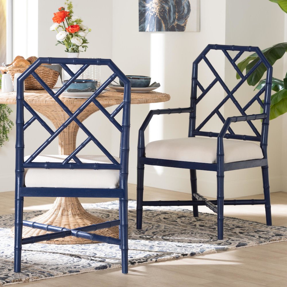 Sergio Wood 2-Piece Dining Chair Set, Navy Blue. Picture 8