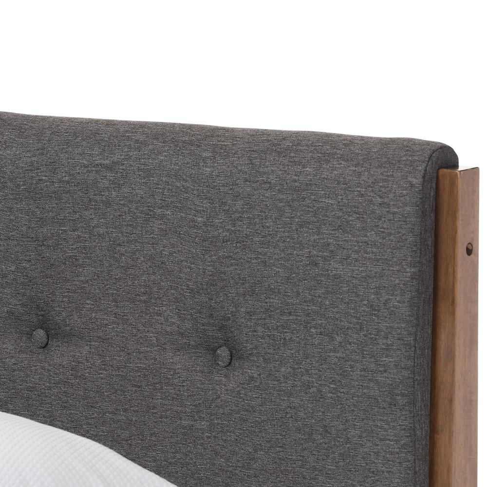 Leyton Mid-Century Modern Grey Fabric Upholstered King Size Platform Bed. Picture 11