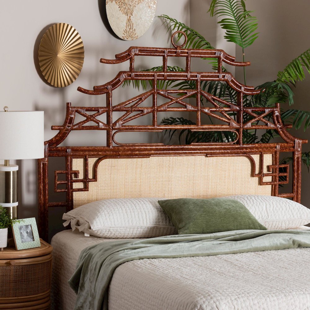 Tamiko Marbled Tortoise Rattan Freestanding Headboard, King. Picture 6