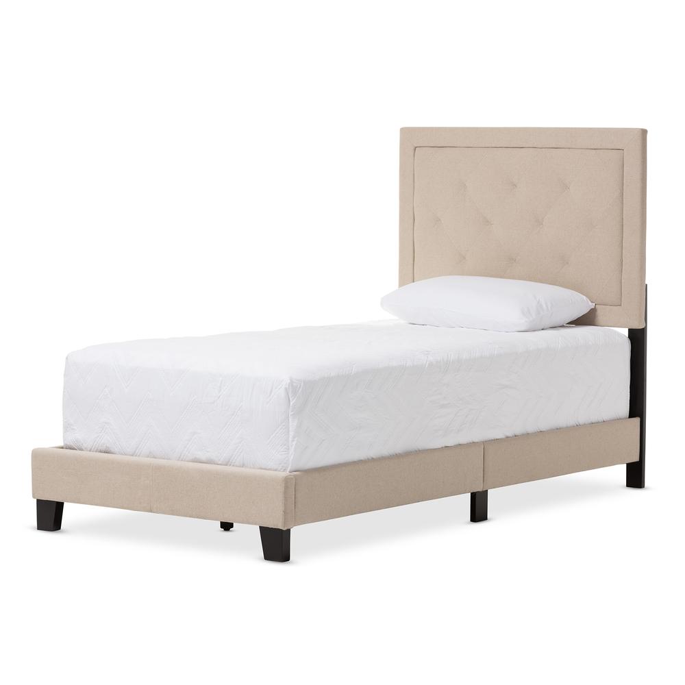 Paris Modern and Contemporary Beige Linen Upholstered Twin Size Tufting Bed. Picture 7