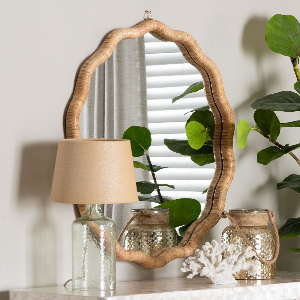 Rasida Natural Rattan Scalloped Wall Mirror. Picture 5
