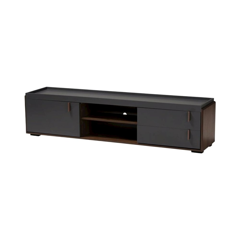 Gray and Walnut Two-Tone Wood TV Stand with Contemporary Style. Picture 1