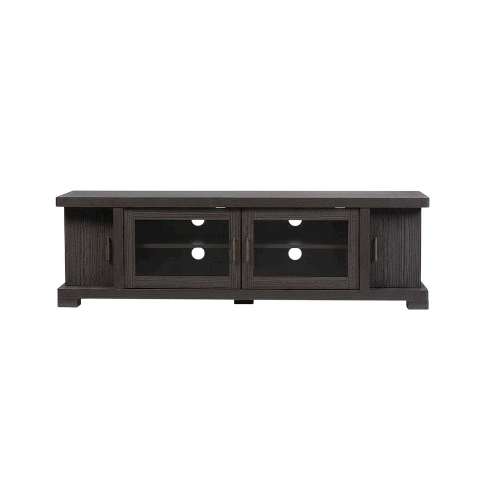 Contemporary Brown Wood TV Stand with Glass Doors and Elegant Finish. Picture 4